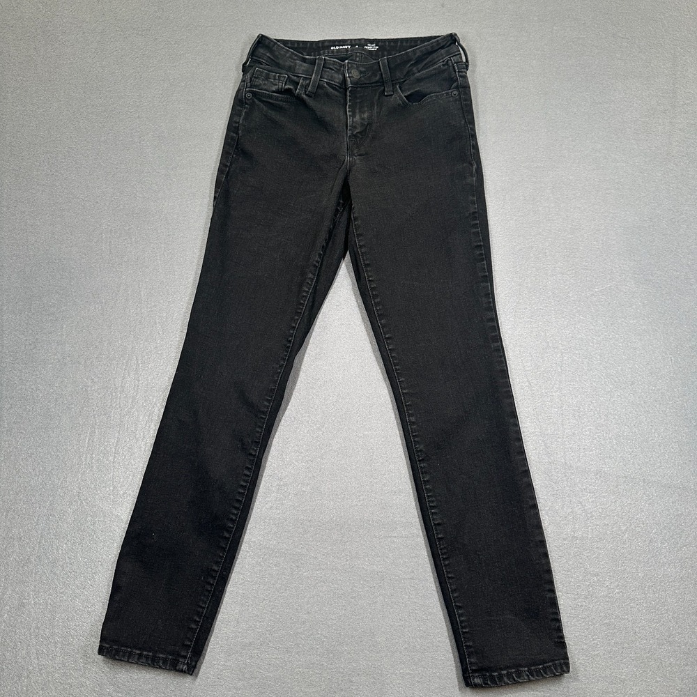 Old Navy Jeans Womens 0 Black Denim Stretch Mid-Rise Power Slim Straight Leg